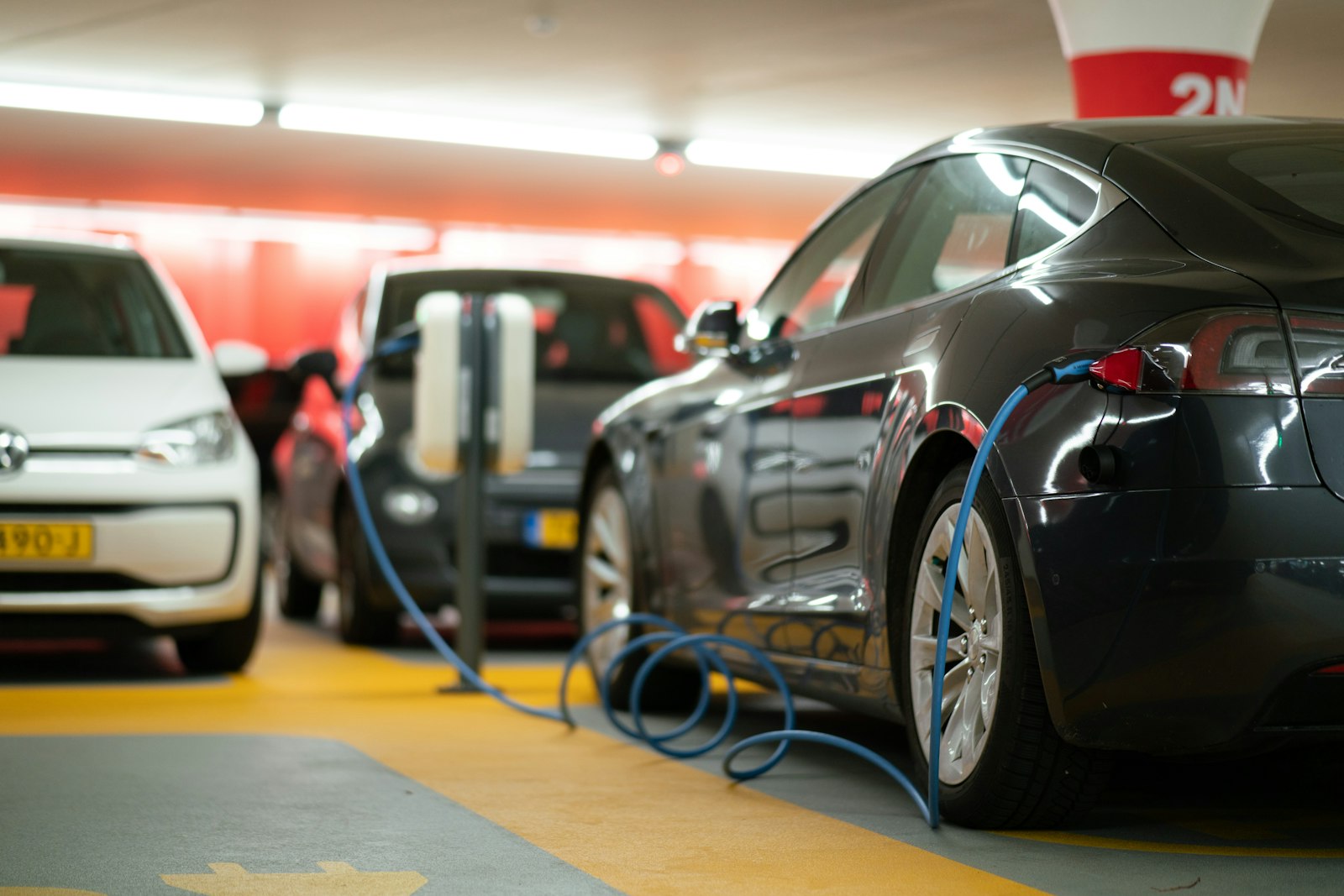 Electric vehicle charging in parking garage